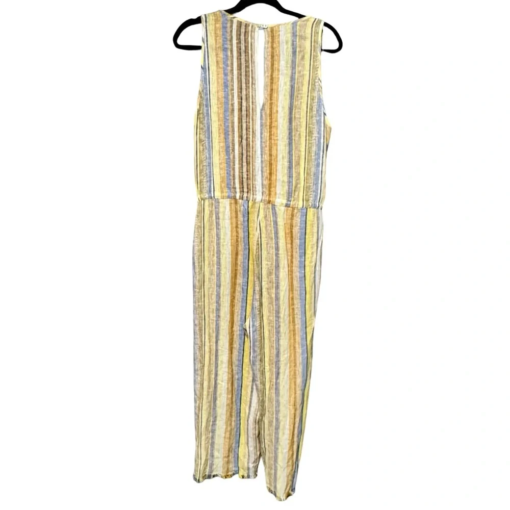 DREW | ANTHROPOLOGIE Linen Cotton Striped Wide Leg Frayed Hem Jumpsuit Medium - Picture 9 of 15